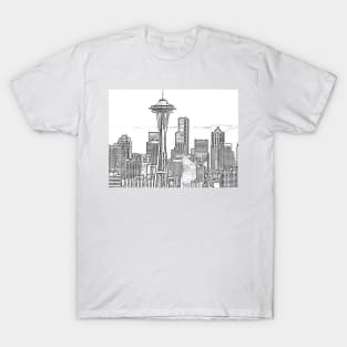 Minimalist Black and White Seattle Skyline T-Shirt